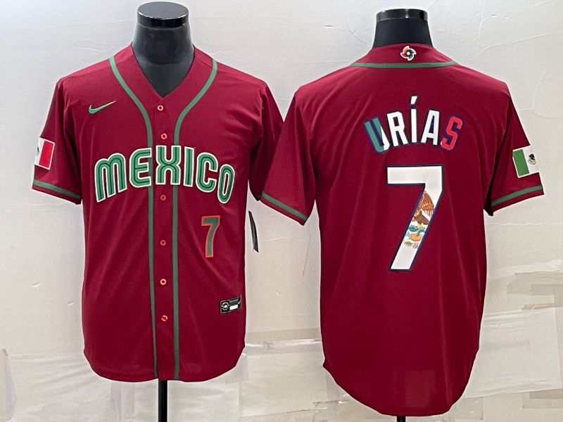 Men 2023 World Cub Mexico #7 Urias Red Nike MLB Jersey4